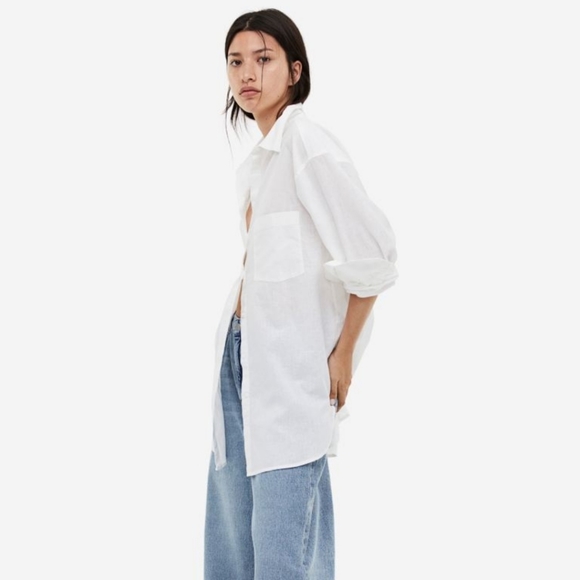 BNWT H&M Linen-Cottom Blend Button Down Shirt, US S - Picture 11 of 13